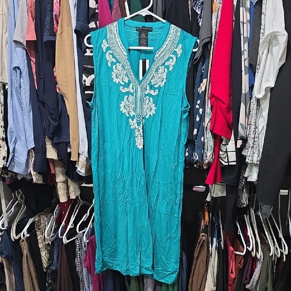 Embroidered Turquoise Sleeveless Dress